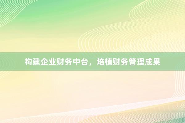 构建企业财务中台，培植财务管理成果